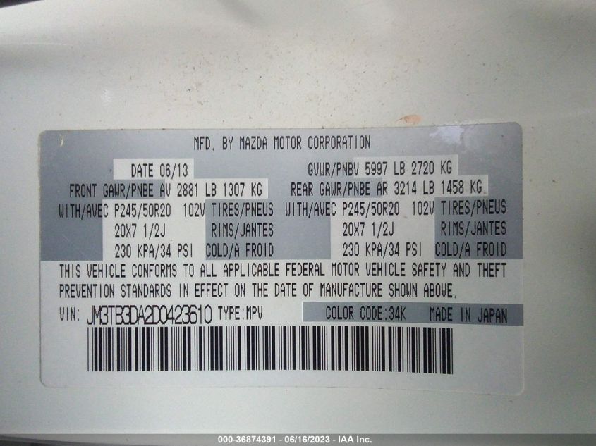 2013 MAZDA CX-9 GRAND TOURING - JM3TB3DA2D0423610