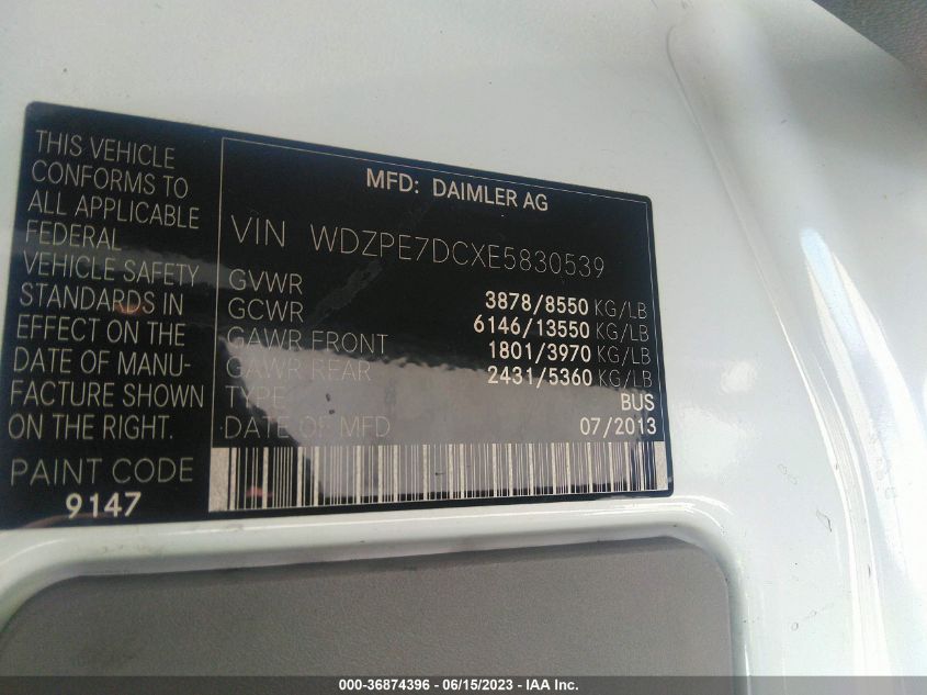 2014 MERCEDES-BENZ SPRINTER PASSENGER VANS WDZPE7DCXE5830539
