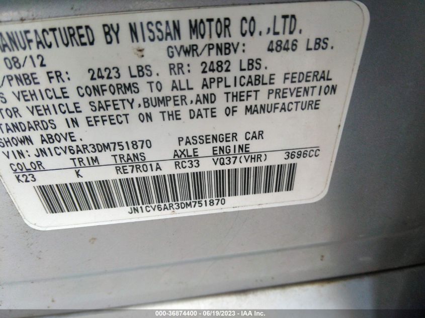 2013 INFINITI G37X JN1CV6AR3DM751870