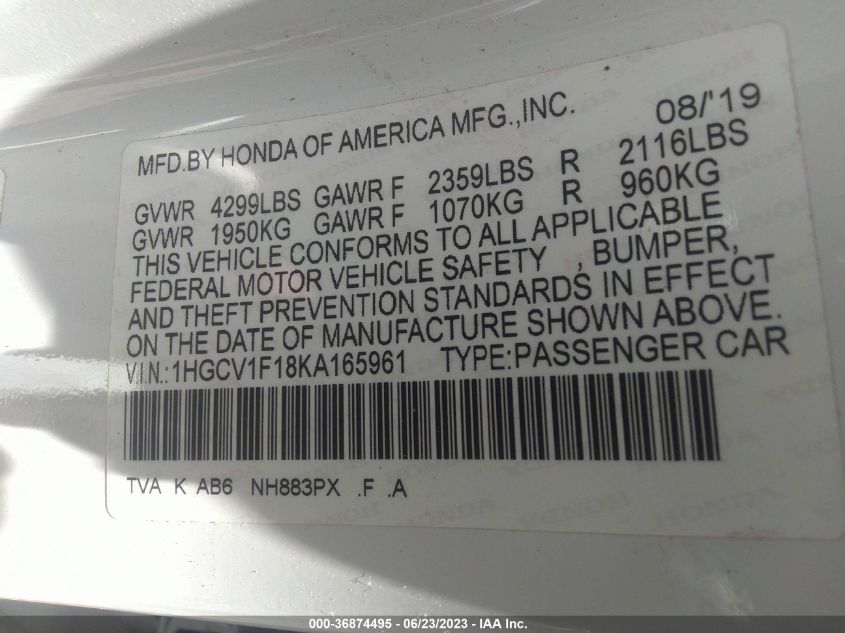2019 HONDA ACCORD SEDAN LX 1.5T - 1HGCV1F18KA165961