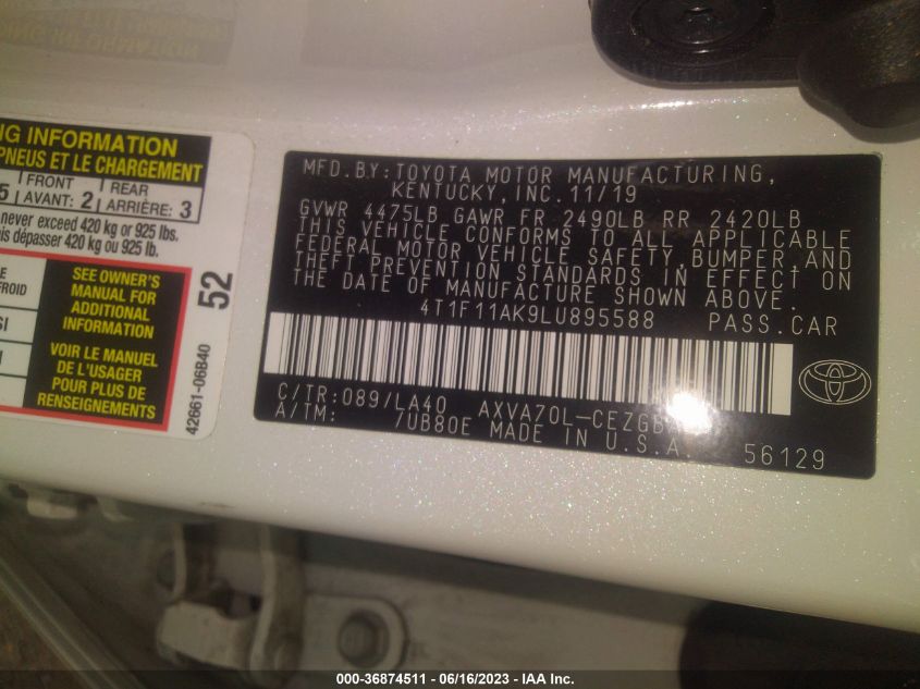 2020 TOYOTA CAMRY XLE - 4T1F11AK9LU895588