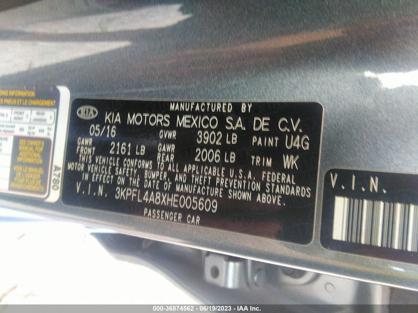 2017 KIA FORTE EX - 3KPFL4A8XHE005609