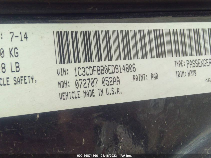 2014 DODGE DART SXT - 1C3CDFBB0ED914806