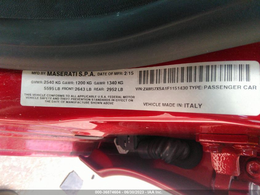 2015 MASERATI GHIBLI ZAM57XSA1F1151430
