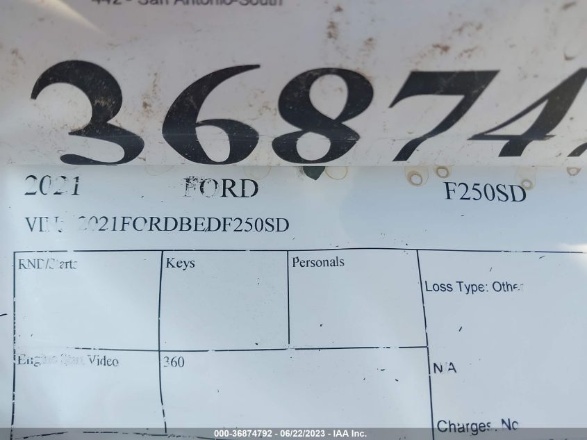 2021 FORD F250SD 2021FORDBEDF250SD