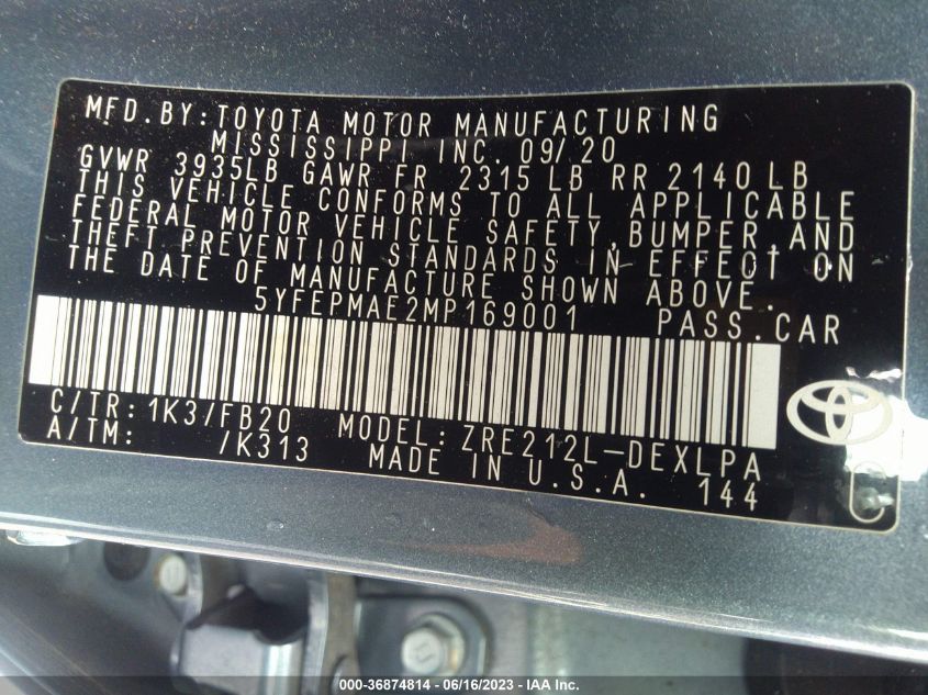 2021 TOYOTA COROLLA LE - 5YFEPMAE2MP169001