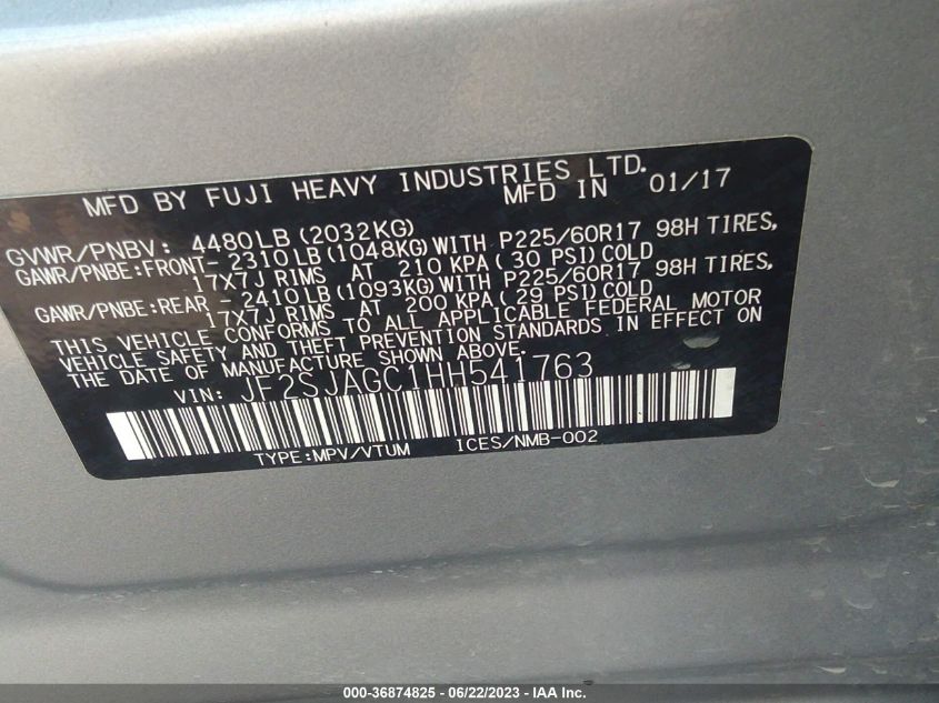 2017 SUBARU FORESTER PREMIUM - JF2SJAGC1HH541763