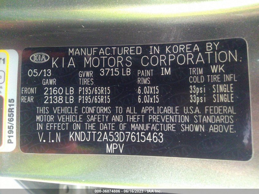 2013 KIA SOUL BASE - KNDJT2A53D7615463