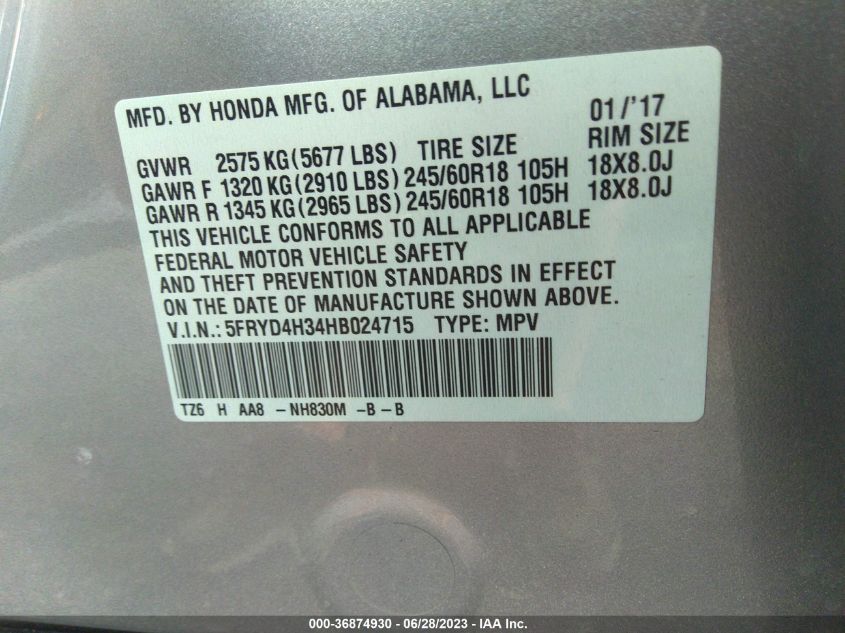 2017 ACURA MDX - 5FRYD4H34HB024715