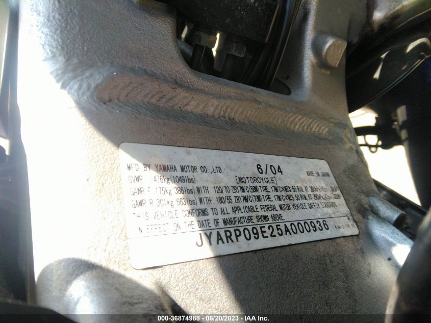 2005 YAMAHA FJR1300 A JYARP09E25A000936