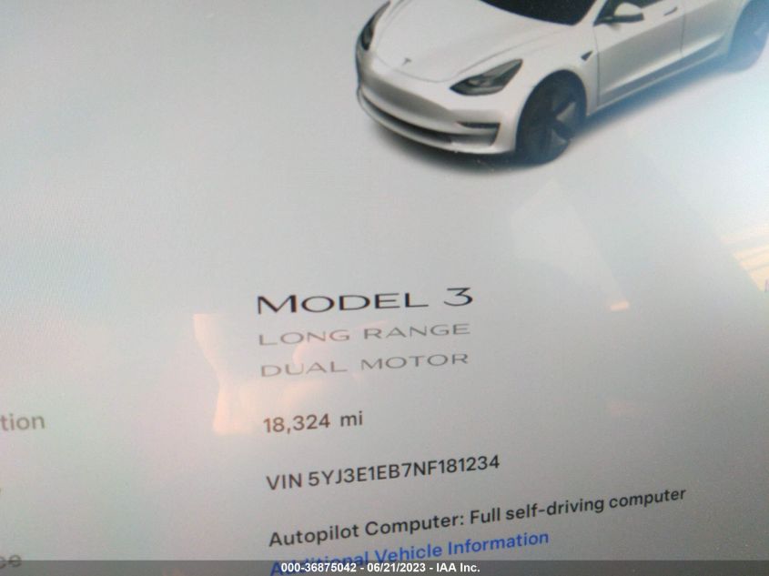 2022 TESLA MODEL 3 LONG RANGE - 5YJ3E1EB7NF181234