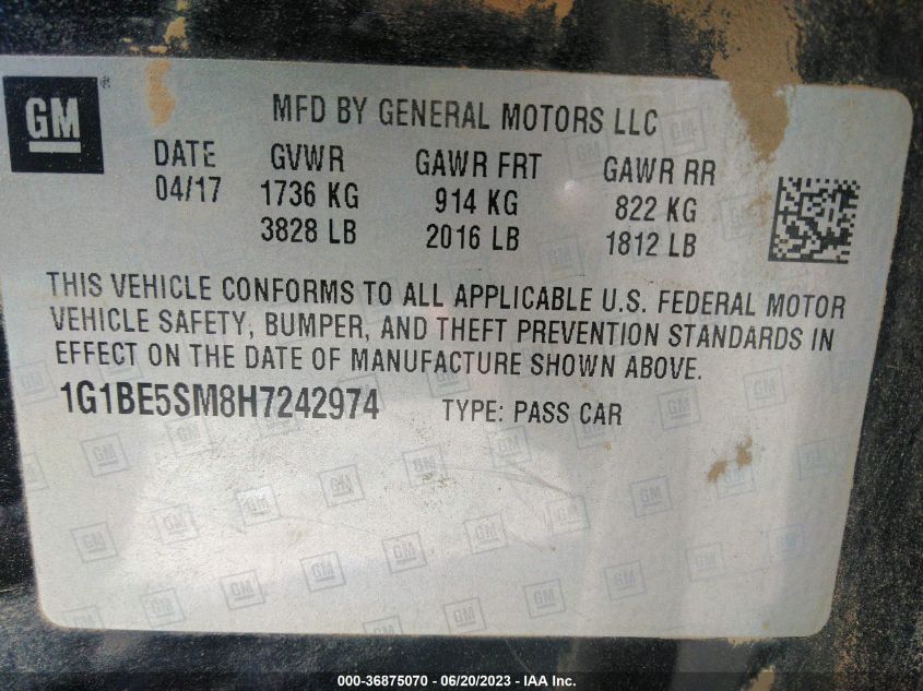 2017 CHEVROLET CRUZE LT - 1G1BE5SM8H7242974