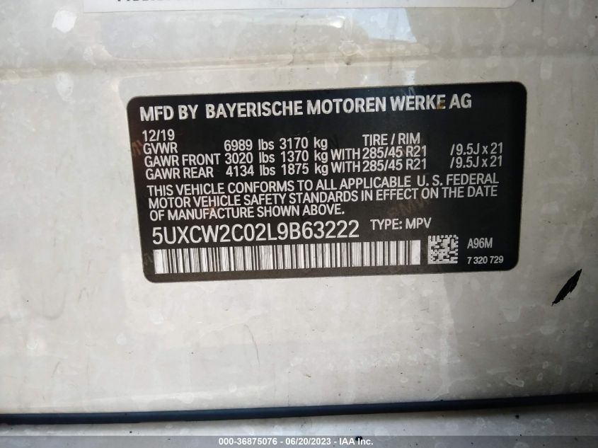 2020 BMW X7 XDRIVE40I - 5UXCW2C02L9B63222