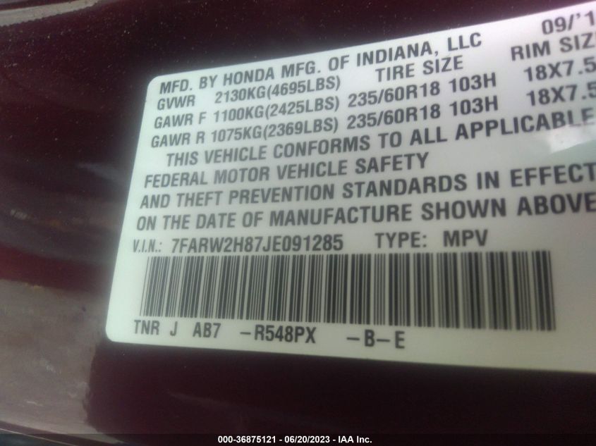 2018 HONDA CR-V EX-L - 7FARW2H87JE091285