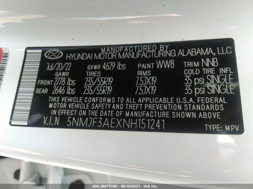 2022 HYUNDAI TUCSON SEL - 5NMJF3AEXNH151241