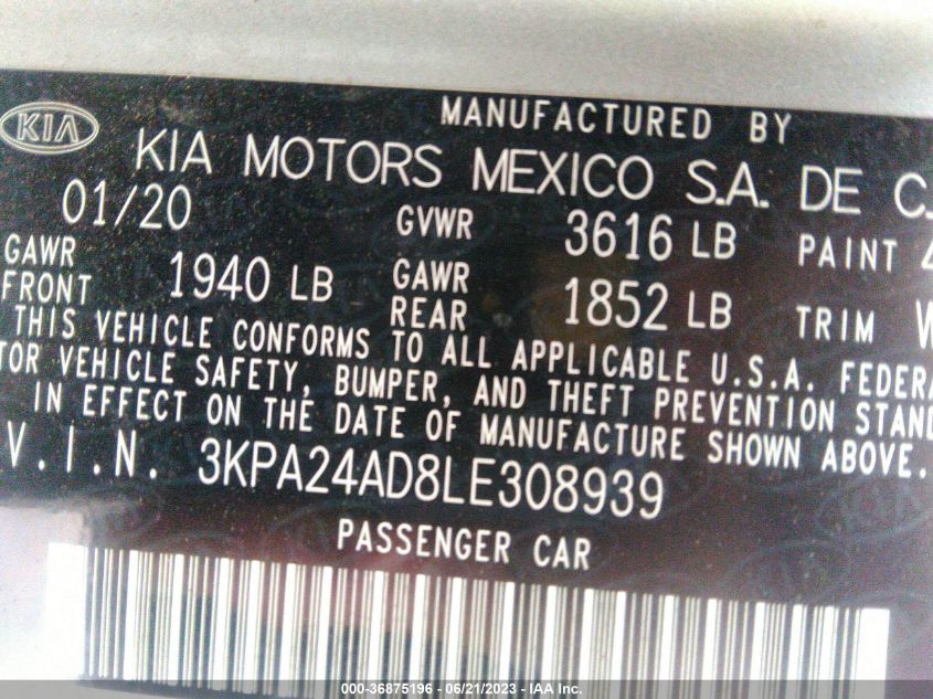 2020 KIA RIO LX - 3KPA24AD8LE308939