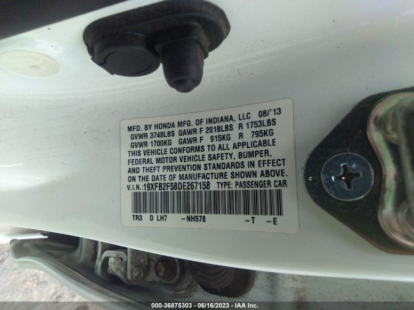 2013 HONDA CIVIC SDN LX - 19XFB2F58DE267158
