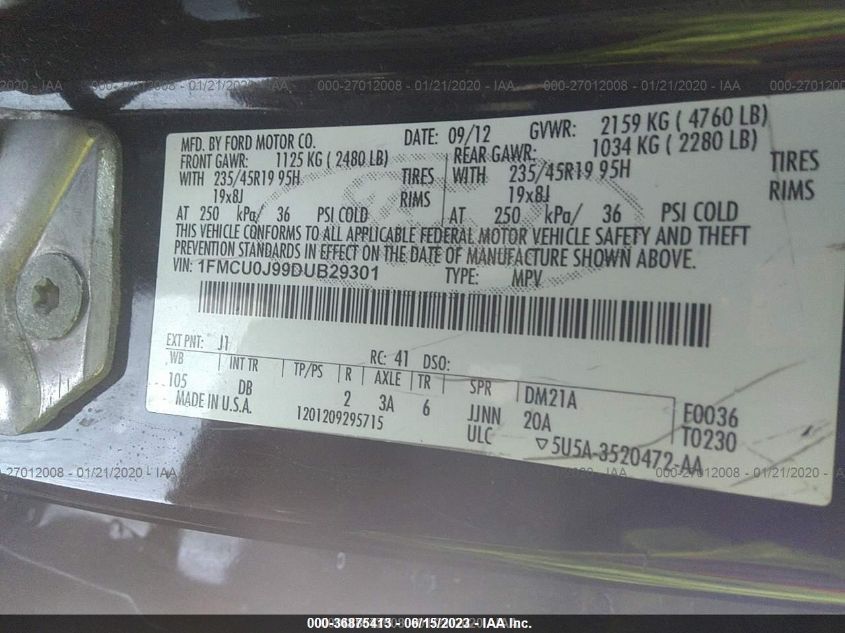 2013 FORD ESCAPE TITANIUM 1FMCU0J99DUB29301