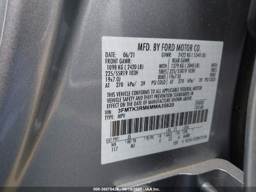 2021 FORD MUSTANG MACH-E PREMIUM 3FMTK3RM6MMA35820