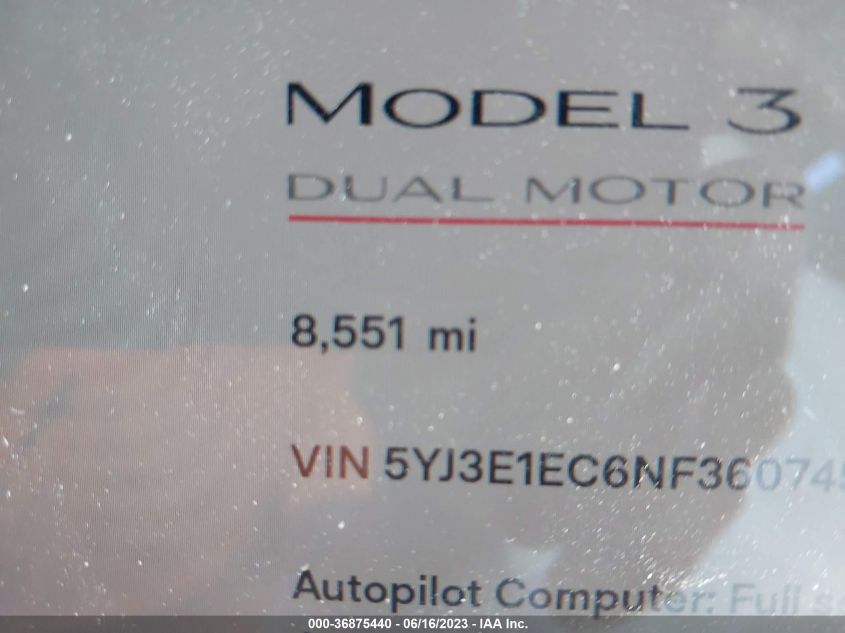 2022 TESLA MODEL 3 PERFORMANCE - 5YJ3E1EC6NF360745