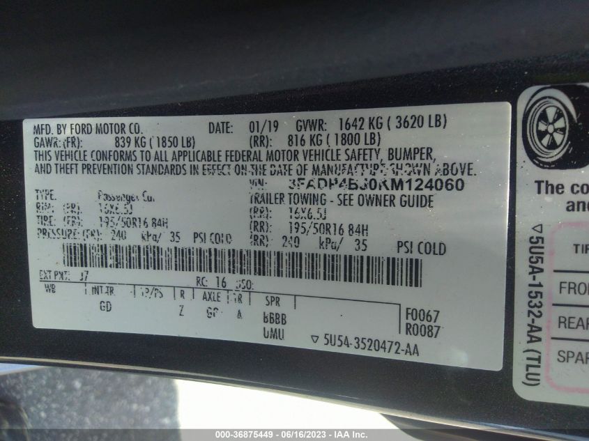2019 FORD FIESTA SE - 3FADP4BJ0KM124060