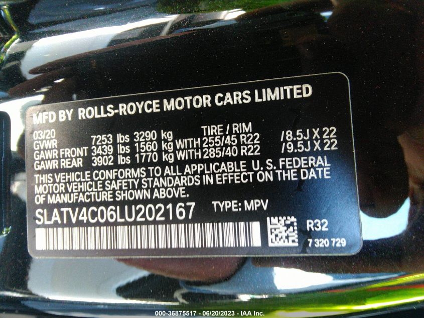 2020 ROLLS-ROYCE CULLINAN - SLATV4C06LU202167
