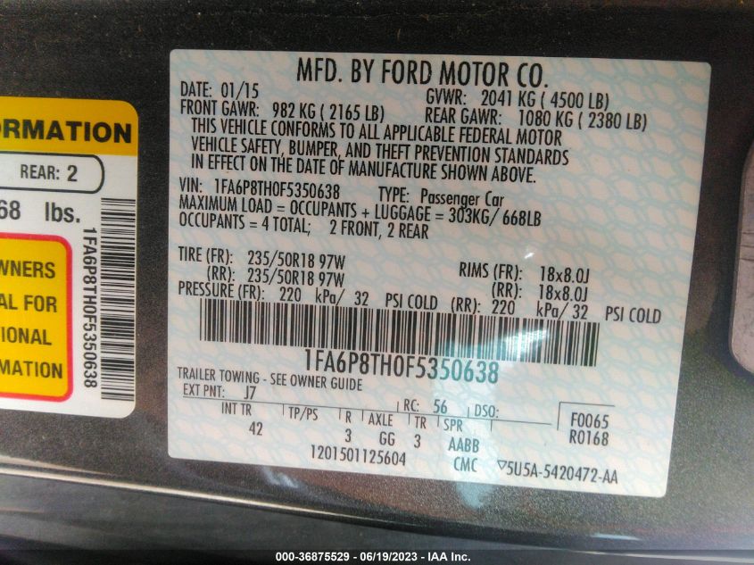 2015 FORD MUSTANG ECOBOOST - 1FA6P8TH0F5350638
