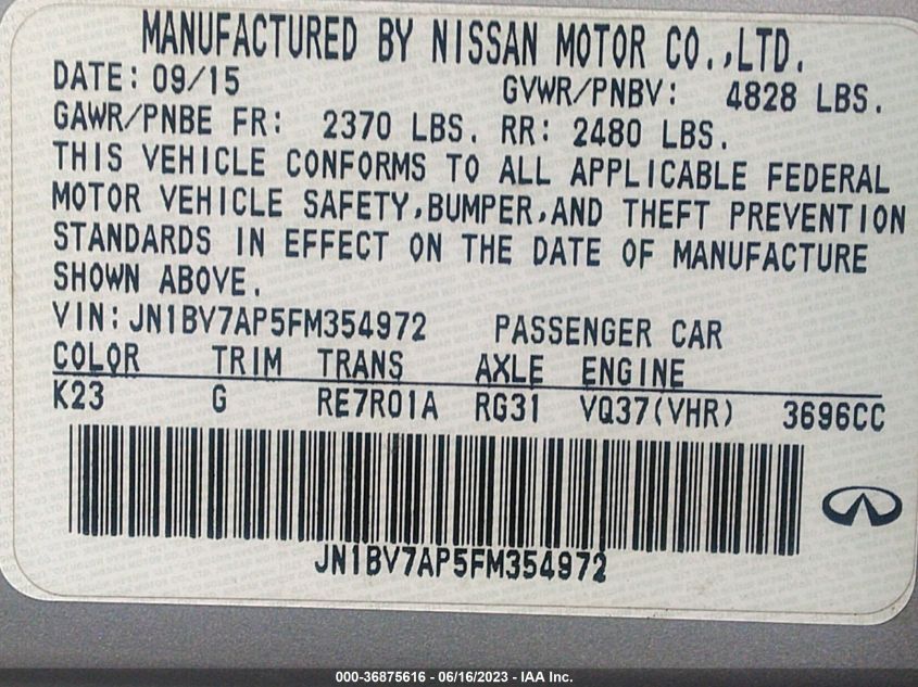 2015 INFINITI Q50 - JN1BV7AP5FM354972