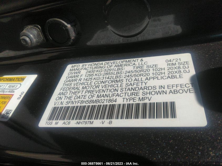 2021 HONDA PASSPORT EX-L - 5FNYF8H58MB021864