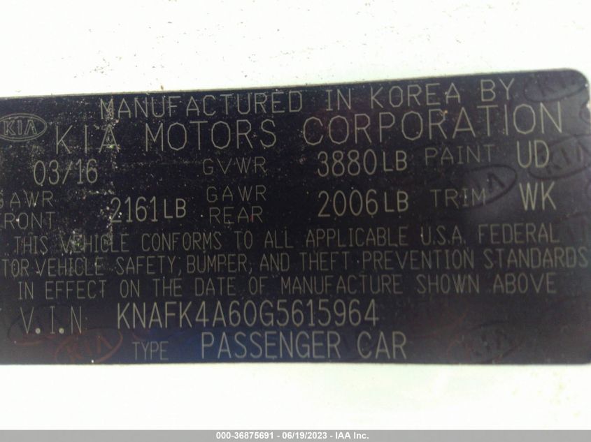 2016 KIA FORTE LX - KNAFK4A60G5615964