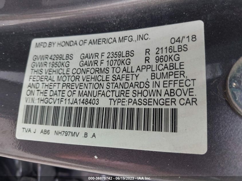 2018 HONDA ACCORD SEDAN LX 1.5T - 1HGCV1F11JA148403