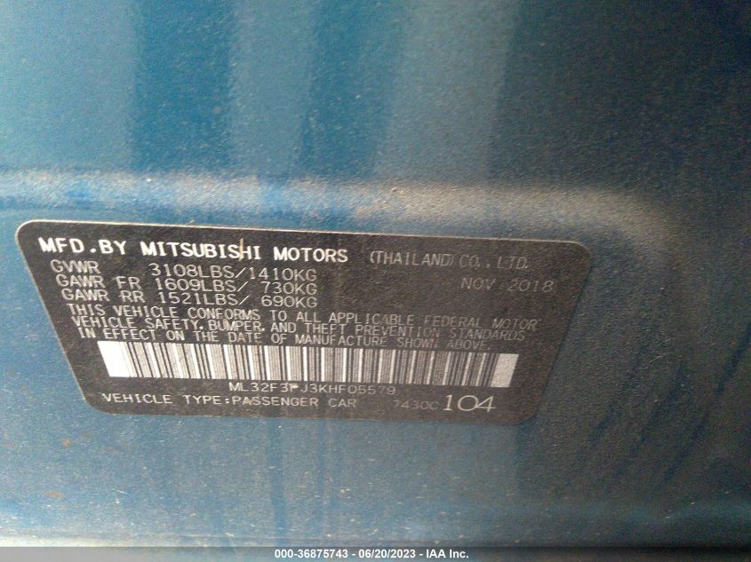 2019 MITSUBISHI MIRAGE G4 ES/RF - ML32F3FJ3KHF05579