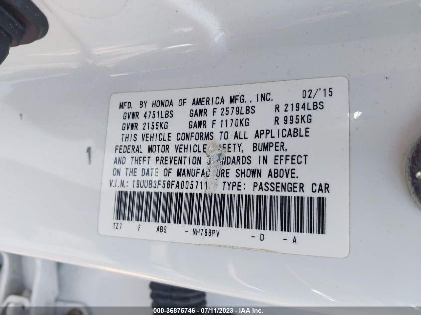 2015 ACURA TLX V6 TECH - 19UUB3F56FA005711