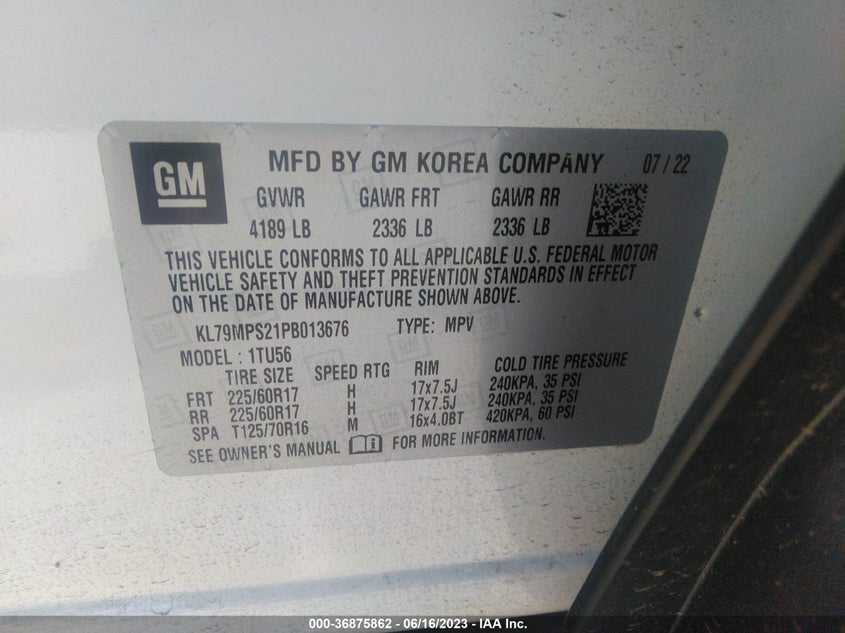 VIN KL79MPS21PB013676 2023 CHEVROLET TRAILBLAZER LT