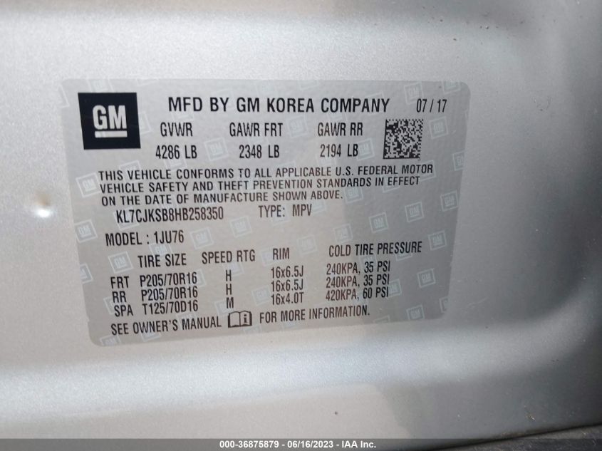 2017 CHEVROLET TRAX LS - KL7CJKSB8HB258350