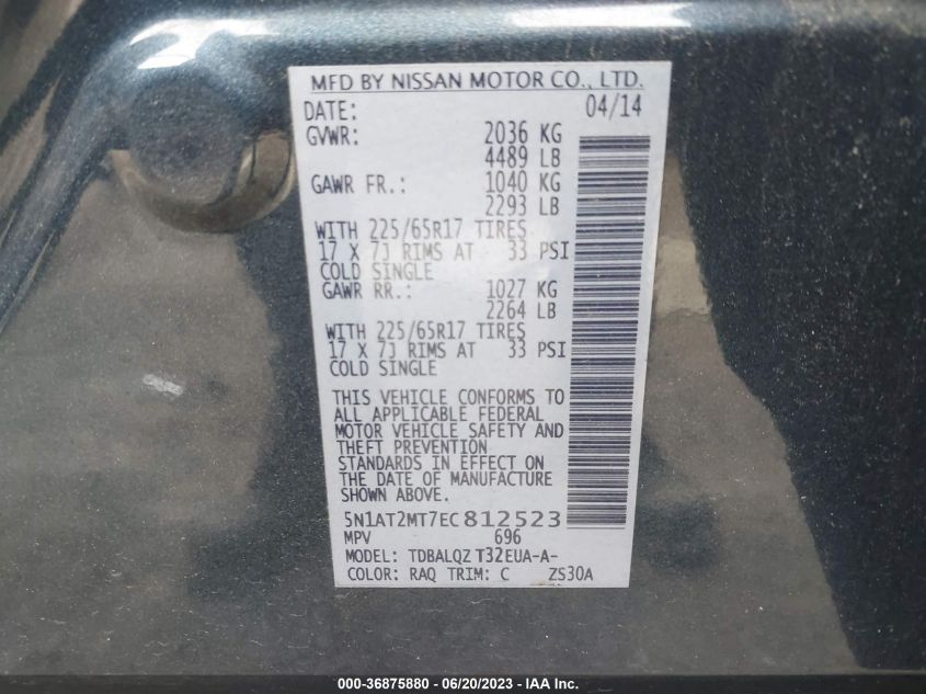 2014 NISSAN ROGUE SV - 5N1AT2MT7EC812523