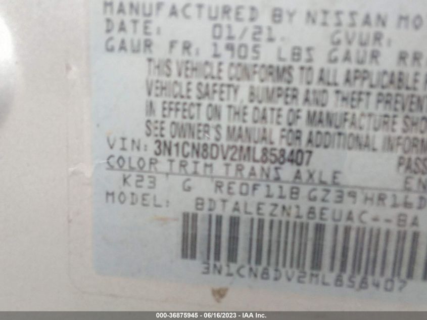 2021 NISSAN VERSA S - 3N1CN8DV2ML858407