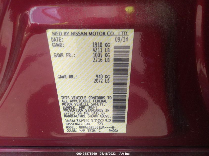 2015 NISSAN ALTIMA 2.5 S - 1N4AL3AP5FC170232