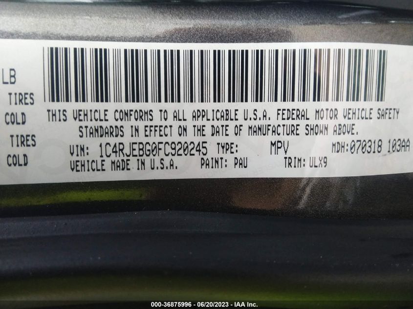 2015 JEEP GRAND CHEROKEE LIMITED - 1C4RJEBG0FC920245