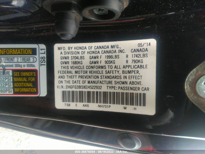 2014 HONDA CIVIC COUPE LX - 2HGFG3B5XEH522932
