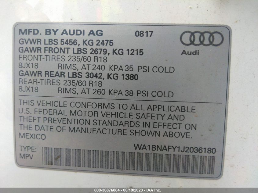 2018 AUDI Q5 PREMIUM PLUS WA1BNAFY1J2036180
