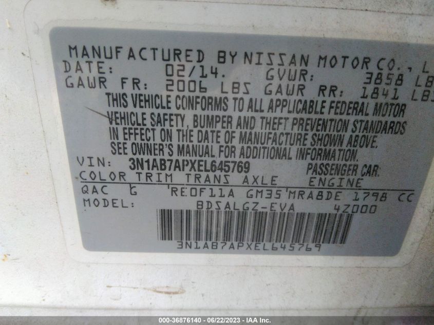 2014 NISSAN SENTRA SL - 3N1AB7APXEL645769