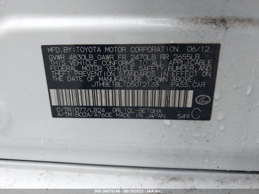 2013 LEXUS GS 350 - JTHBE1BL1D5012138