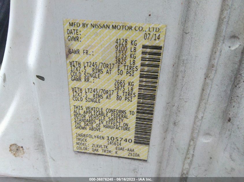 2014 NISSAN NV SV 1N6BF0LY4EN105740