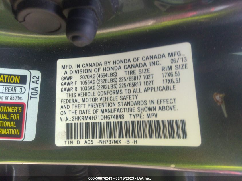2013 HONDA CR-V EX-L - 2HKRM4H71DH674848