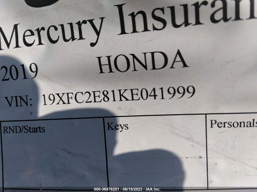 2019 HONDA CIVIC SEDAN SPORT - 19XFC2E81KE041999