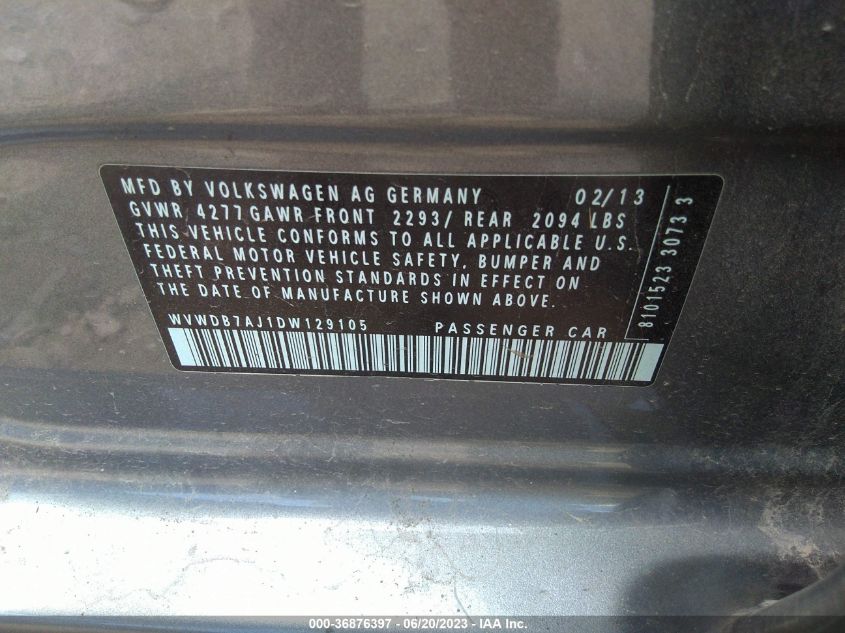 2013 VOLKSWAGEN GOLF W/CONV - WVWDB7AJ1DW129105