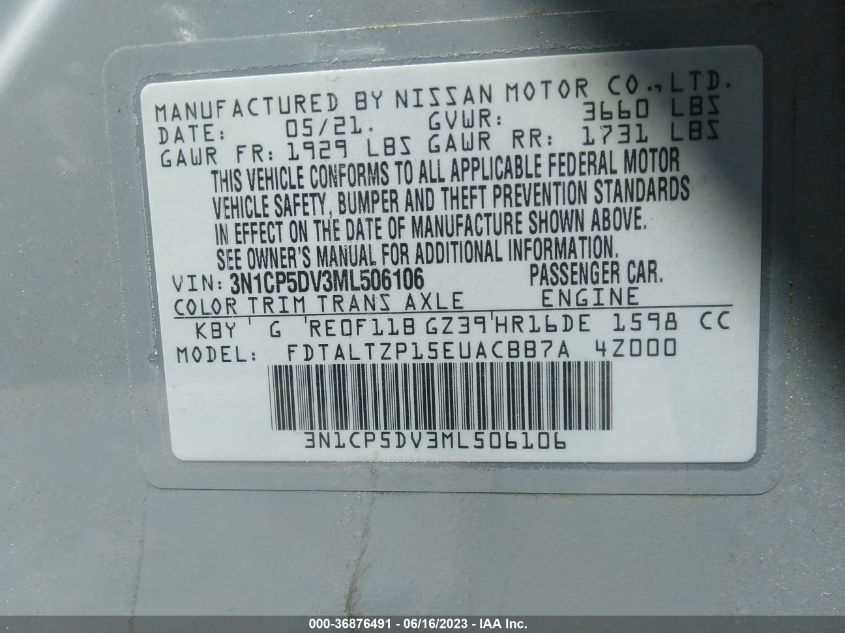 2021 NISSAN KICKS SR - 3N1CP5DV3ML506106