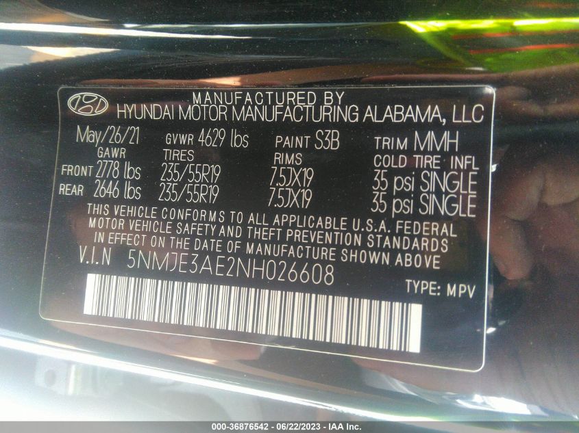 2022 HYUNDAI TUCSON LIMITED - 5NMJE3AE2NH026608