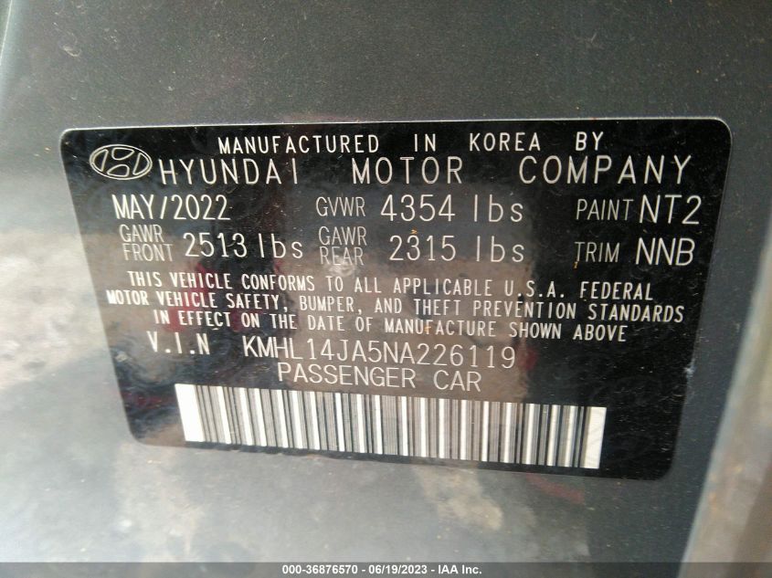 2022 HYUNDAI SONATA SEL - KMHL14JA5NA226119